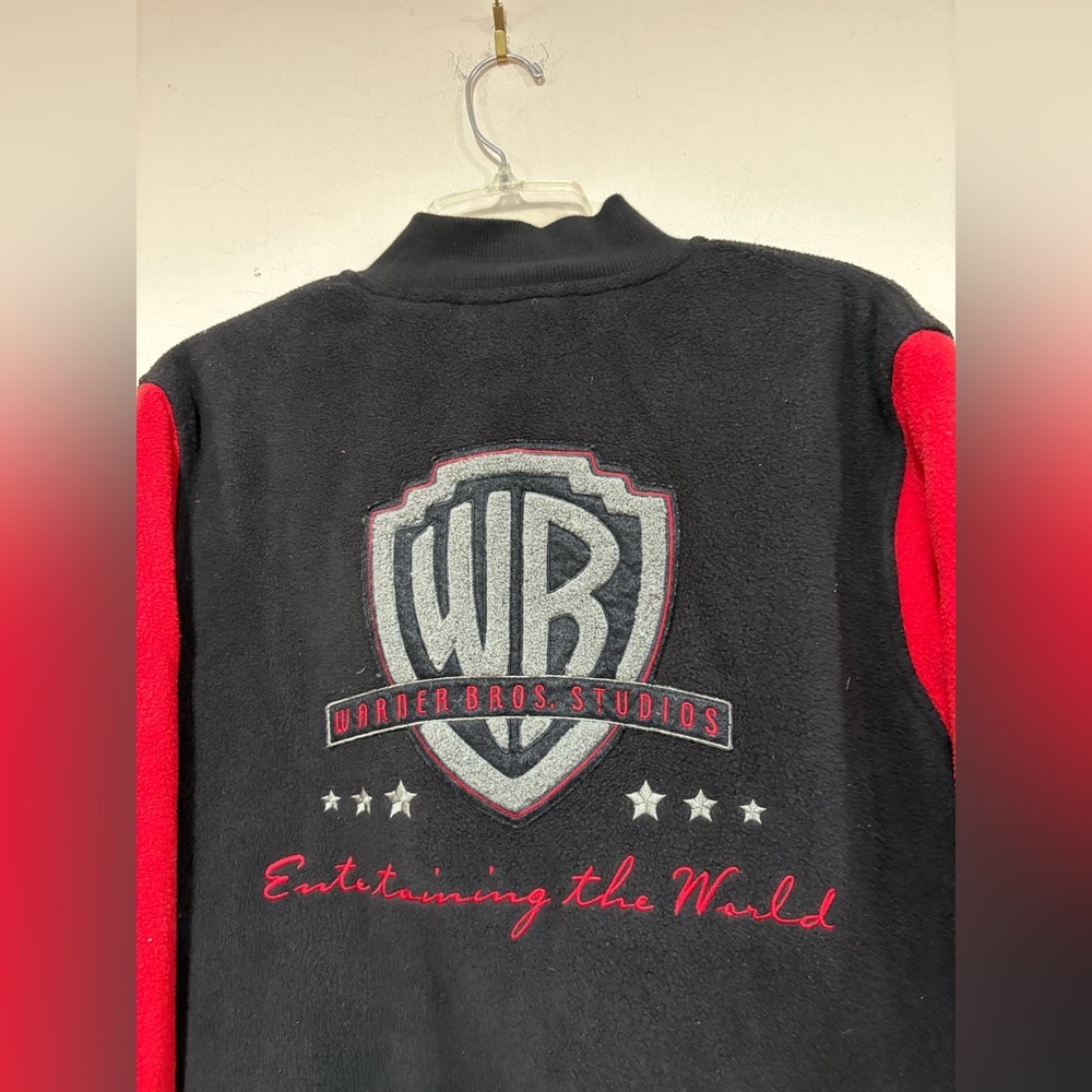 Rare Vtg Warner Bros. Studios Entertaining The World Fleece Varsity Jacket Small View 3